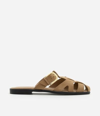 Sandalia Plana Mule Fisherman Efecto Gamuza