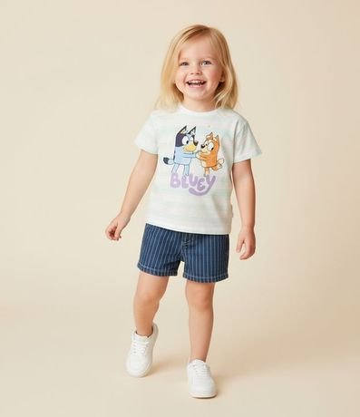 Remera Infantil Rayada con Estampa Bluey y Bingo - Talle 1 a 6