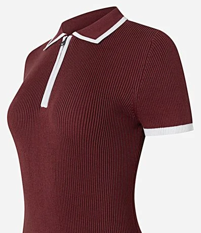 Vestido Corto en Punto con Cuello Polo y Biés Contrastantes 6