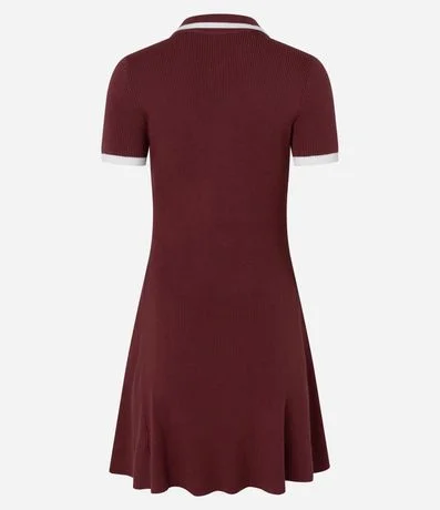 Vestido Corto en Punto con Cuello Polo y Biés Contrastantes 7