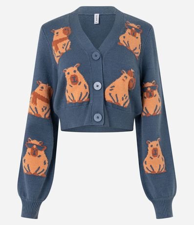 Cardigan en Jacquard con Estampado de Carpinchos 3