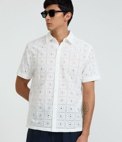 Camisa Regular en Algodón con Bordado de Flores
