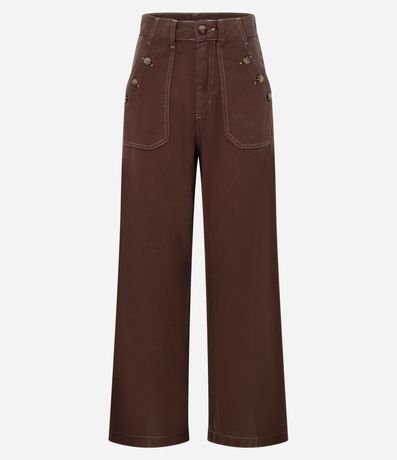 Pantalón Wide Leg en Sarga con Bolsillo Carpintero