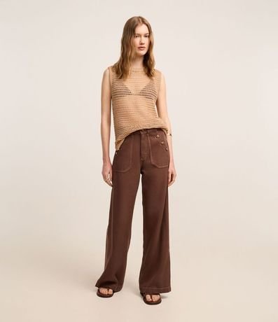 Pantalón Wide Leg en Sarga con Bolsillo Carpintero 1