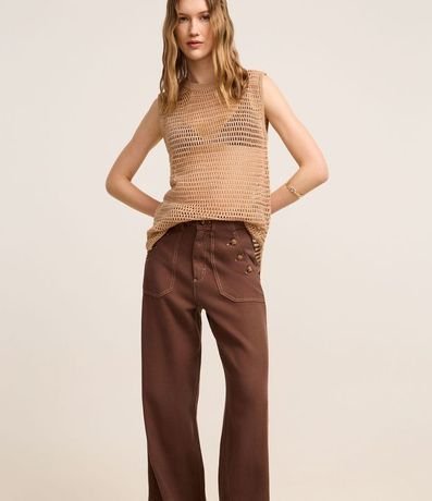 Pantalón Wide Leg en Sarga con Bolsillo Carpintero 2