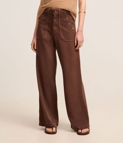 Pantalón Wide Leg en Sarga con Bolsillo Carpintero 3