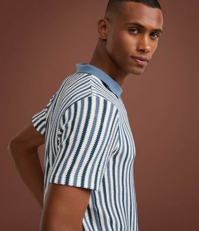 Remera Polo Regular con Textura y Rayas 4