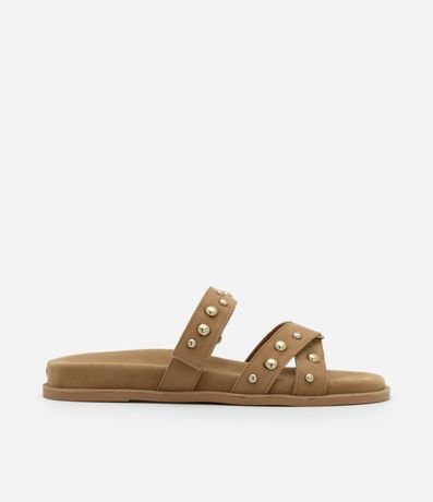 Sandalia Plana con Efecto Gamuza y Correas de Velcro y Esferas