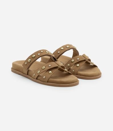 Sandalia Plana con Efecto Gamuza y Correas de Velcro y Esferas 3