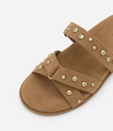 Sandalia Plana con Efecto Gamuza y Correas de Velcro y Esferas 4