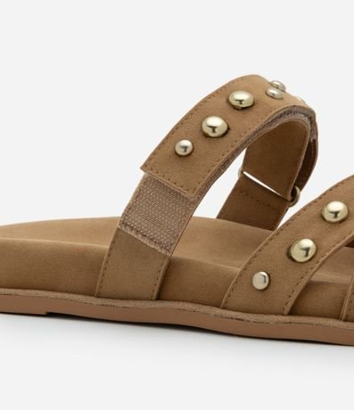 Sandalia Plana con Efecto Gamuza y Correas de Velcro y Esferas 5