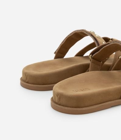 Sandalia Plana con Efecto Gamuza y Correas de Velcro y Esferas 6