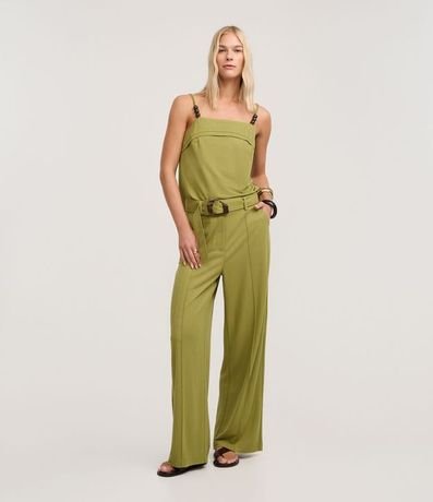 Pantalón Pantalona en Orly con Cinturón Largo con Hebilla Diferenciada