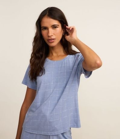 Blusa de Pijama en Viscosa con Estampa Grid