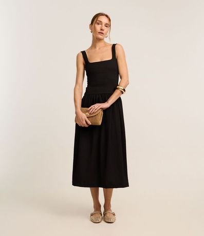 Vestido Texturizado con Escote Cuadrado y Bretel Ancho 2