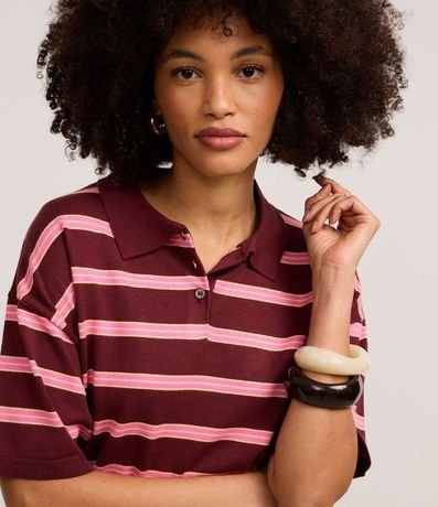 Blusa en Punto con Cuello Polo y Rayas Horizontales 3