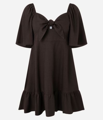 Vestido Evasê Corto en Viscolino con Nudo en el Escote 5