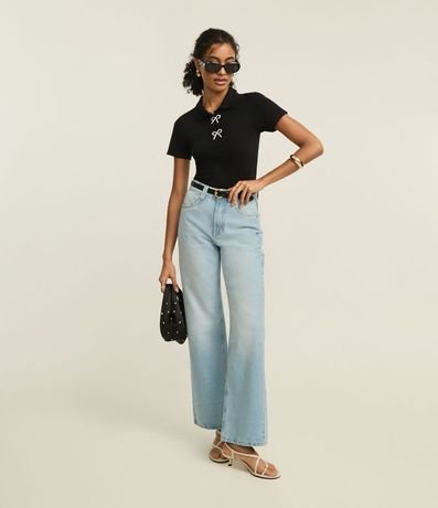 Blusa Acanalada en Algodón con Lazos Brillantes 2