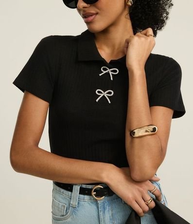 Blusa Acanalada en Algodón con Lazos Brillantes 5