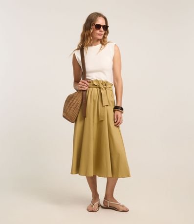 Vestido Hi-Lo Recto Midi en Cotton y Sarga con Lazo 1