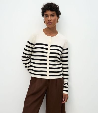 Cardigan Corto en Punto con Estampa Rayada