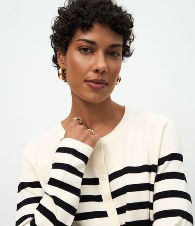 Cardigan Corto en Punto con Estampa Rayada 3