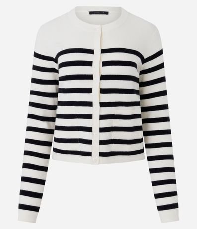 Cardigan Corto en Punto con Estampa Rayada 5