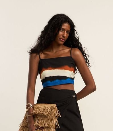 Salida de Playa Blusa Cropped en Viscosa con Estampa Acuarelada