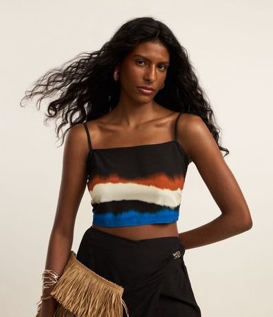 Salida de Playa Blusa Cropped en Viscosa con Estampa Acuarelada 3