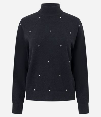 Suéter en Punto con Cuello Mediano y Aplicación de Lunares