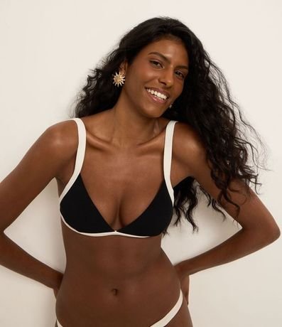 Bikini Top Triangulo Fijo en Microfibra Texturizada con Bies Contrastante