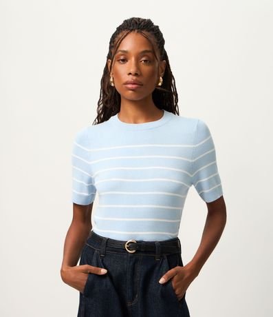 Blusa Manga corta en Punto con Estampa Rayada 2