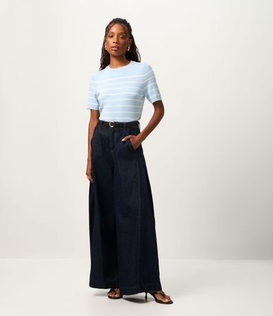 Blusa Manga corta en Punto con Estampa Rayada 3