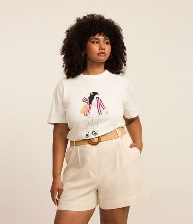 Remera Alargada en Algodón con Estampa Playera y Detalle Bordado Curve & Plus Size