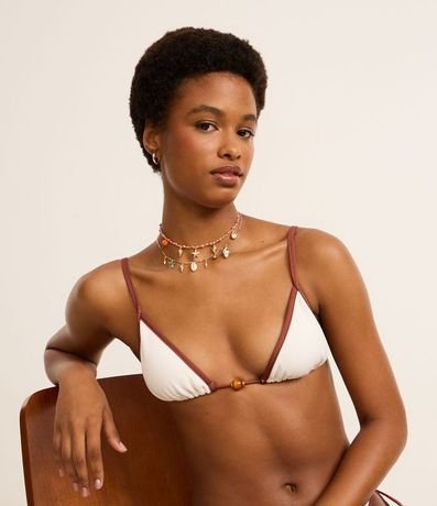 Bikini Top Triangular Fruncido en Microfibra con Bies Contrastante