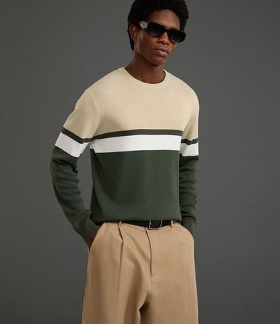 Suéter Regular en Viscosa con Bloques de Color