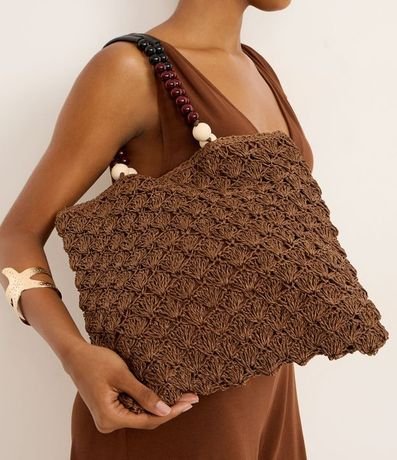 Bolsa de Playa en Paja con Lunares de Madera en las Asas