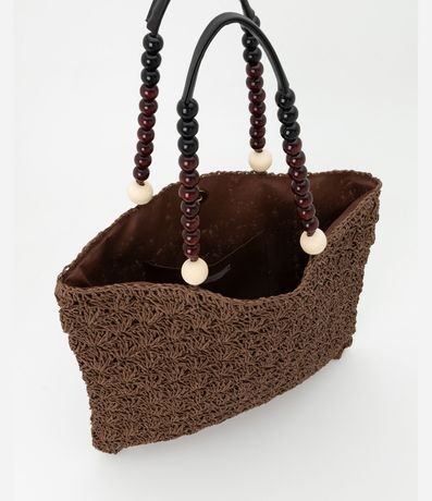 Bolsa de Playa en Paja con Lunares de Madera en las Asas 7