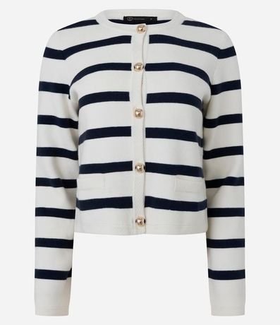 Cardigan Punto Listrado con Botones Dorados 5