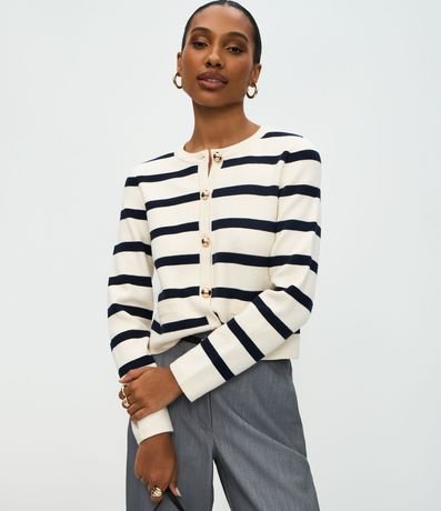 Cardigan Punto Listrado con Botones Dorados