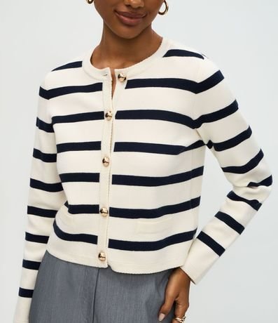 Cardigan Punto Listrado con Botones Dorados 4