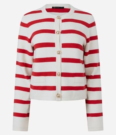 Cardigan Punto Listrado con Botones Dorados 5