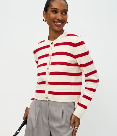 Cardigan Punto Listrado con Botones Dorados
