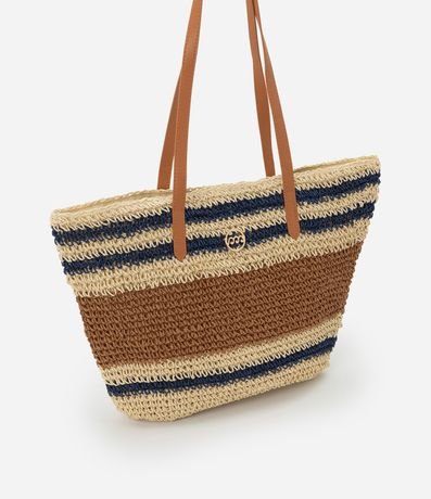 Bolsa de Playa en Paja con Rayas Tricolores y Asa en PU 2