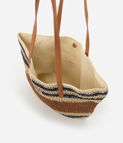 Bolsa de Playa en Paja con Rayas Tricolores y Asa en PU 5