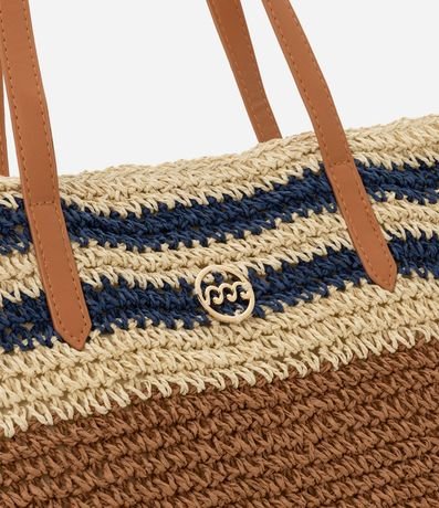 Bolsa de Playa en Paja con Rayas Tricolores y Asa en PU 7