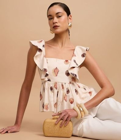 Blusa en Viscolino con Bretel de Volado y Estampa de Caracola 6