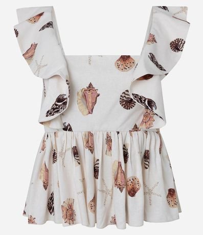 Blusa en Viscolino con Bretel de Volado y Estampa de Caracola 7