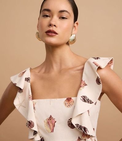 Blusa en Viscolino con Bretel de Volado y Estampa de Caracola 3