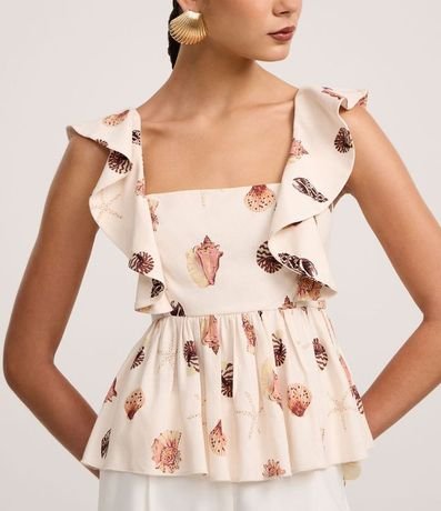 Blusa en Viscolino con Bretel de Volado y Estampa de Caracola 4